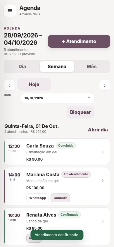 Tela Agenda do Gestão Beauty
