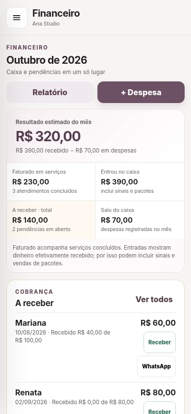 Tela Financeiro do Gestão Beauty